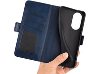 Veganes Flip Case Leder Etui Hülle mit Karten Fächer und Sichtfenster für Honor X7 in dunkelblau von Screenguard