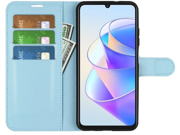 Lederhülle Portemonnaie Karten Ledertasche für Honor X7a in hellblau von Screenguard