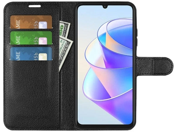 Lederhülle Portemonnaie Karten Ledertasche für Honor X7a in schwarz von Screenguard