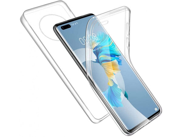 Vollständige 360 Grad Rundum Gummi TPU Hülle zum beidseitigen Schutz des Huawei Mate 40 Pro Display und Gehäuse in transparent von Screenguard