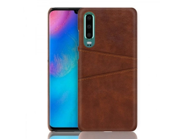 CardCaddy Leder Backcase mit Kartenfächern für Huawei P30 in braun von Screenguard