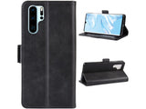 Veganes Flip Case Leder Etui Hülle mit Karten Fächer und Sichtfenster für Huawei P30 Pro in schwarz von Screenguard