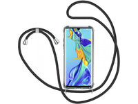 Necklace Handy Hülle mit Kordel Kette schwarz zum Tragen des Huawei P30 Pro am Körper wie Handtasche Lanyard, stabil mit erhöhten Rändern und Kanten in transparent von Screenguard