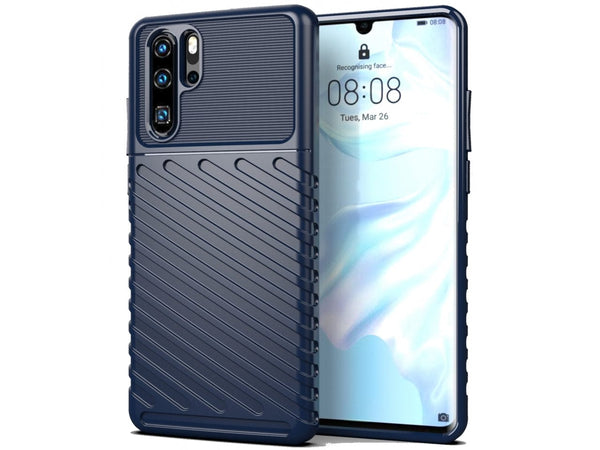 Moderne Design Hülle Cover für das Huawei P30 Pro mit Stripes zum Schutz von Kratzern, Dellen, Display aus TPU Gummi in blau von Screenguard