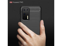 Flexible Handy Schutzhülle mit gebürster Carbon Textur auf der Rückseite für zum Schutz des Huawei P40  Display und Gehäuse Case in schwarz von Screenguard
