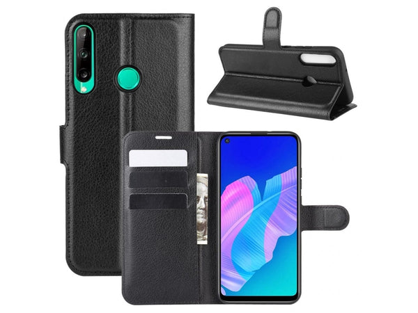 Lederhülle Portemonnaie Karten Ledertasche für Huawei P40 Lite E in schwarz von Screenguard