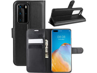 Lederhülle Portemonnaie Karten Ledertasche für Huawei P40 Pro+ in schwarz von Screenguard