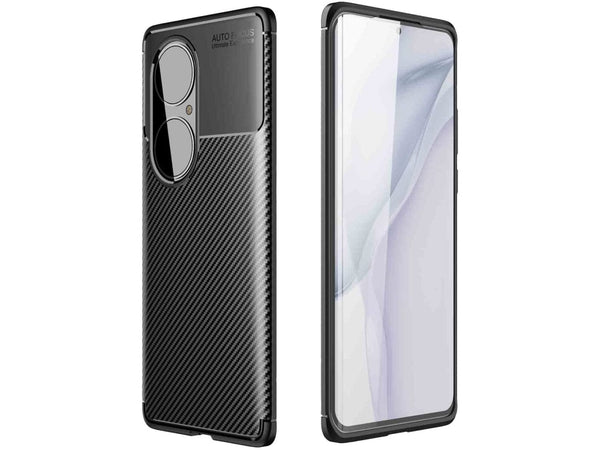 Hochwertig stabile Soft TPU Smartphone Handy Hülle im Carbon Design für Huawei P50 Pro zum Schutz des Display und Gehäuse Cover in schwarz von Screenguard