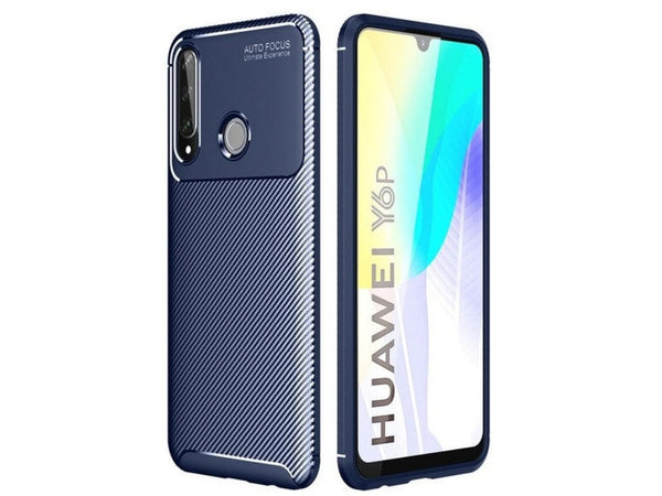 Hochwertig stabile Soft TPU Smartphone Handy Hülle im Carbon Design für Huawei Y6p zum Schutz des Display und Gehäuse Cover in blau von Screenguard