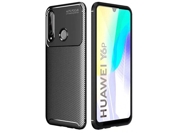 Hochwertig stabile Soft TPU Smartphone Handy Hülle im Carbon Design für Huawei Y6p zum Schutz des Display und Gehäuse Cover in schwarz von Screenguard