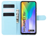 Lederhülle Karten Wallet Ledertasche Etui für Huawei Y6p in hellblau von Screenguard