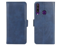 Veganes Flip Case Leder Etui Hülle mit Karten Fächer und Sichtfenster für Huawei Y6p in dunkelblau von Screenguard