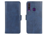 Veganes Flip Case Leder Etui Hülle mit Karten Fächer und Sichtfenster für Huawei Y6p in dunkelblau von Screenguard