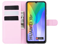 Lederhülle Karten Wallet Ledertasche Etui für Huawei Y6p in rosa von Screenguard