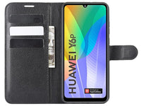 Lederhülle Karten Wallet Ledertasche Etui für Huawei Y6p in schwarz von Screenguard