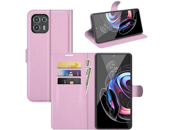 Lederhülle Portemonnaie Karten Ledertasche für Motorola Edge 20 Lite in rosa von Screenguard