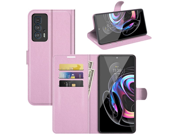 Lederhülle Portemonnaie Karten Ledertasche für Motorola Edge 20 Pro in rosa von Screenguard