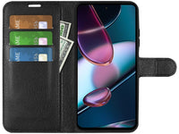 Lederhülle Karten Wallet Ledertasche Etui für Motorola Edge 30 in schwarz von Screenguard