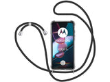 Necklace Handy Hülle mit Kordel Kette schwarz zum Tragen des Motorola Edge 30 Pro am Körper wie Handtasche Lanyard, stabil mit erhöhten Rändern und Kanten in transparent von Screenguard