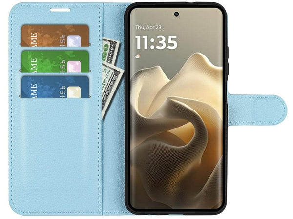 Lederhülle Portemonnaie Karten Ledertasche für Motorola Edge 60 Pro in hellblau von Screenguard