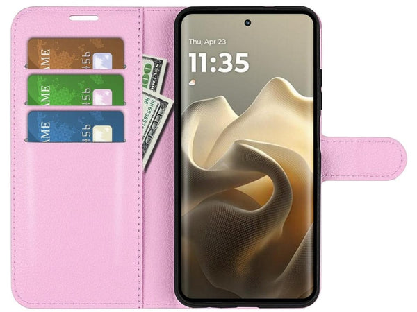 Lederhülle Portemonnaie Karten Ledertasche für Motorola Edge 60 Pro in rosa von Screenguard