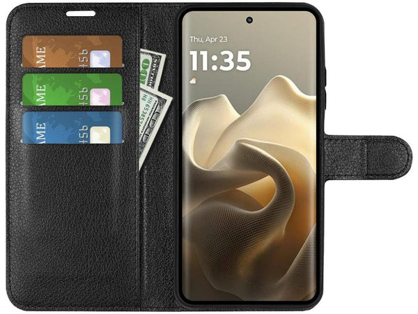 Lederhülle Portemonnaie Karten Ledertasche für Motorola Edge 60 Pro in schwarz von Screenguard