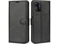 Lederhülle Karten Wallet Ledertasche Etui für Motorola Moto E13 in schwarz von Screenguard