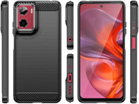 Flexible Handy Schutzhülle mit gebürster Carbon Textur auf der Rückseite für zum Schutz des Motorola Moto E15  Display und Gehäuse Case in schwarz von Screenguard