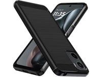 Flexible Handy Schutzhülle mit gebürster Carbon Textur auf der Rückseite für zum Schutz des Motorola Moto E15  Display und Gehäuse Case in schwarz von Screenguard