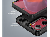 Flexible Handy Schutzhülle mit gebürster Carbon Textur auf der Rückseite für zum Schutz des Motorola Moto E15  Display und Gehäuse Case in schwarz von Screenguard