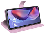 Lederhülle Karten Wallet Ledertasche Etui für Motorola Moto E15 in rosa von Screenguard