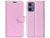 Lederhülle Karten Wallet Ledertasche Etui für Motorola Moto E15 in rosa von Screenguard