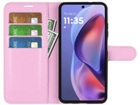 Lederhülle Portemonnaie Karten Ledertasche für Motorola Moto E15 in rosa von Screenguard