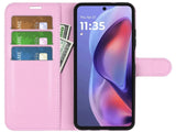 Lederhülle Portemonnaie Karten Ledertasche für Motorola Moto E15 in rosa von Screenguard
