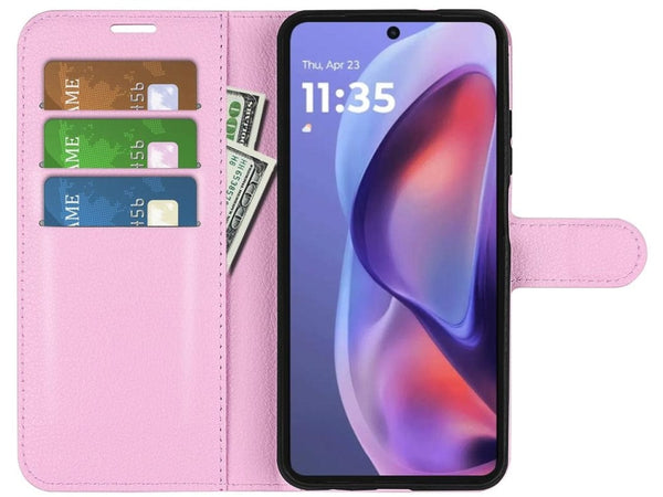Lederhülle Portemonnaie Karten Ledertasche für Motorola Moto E15 in rosa von Screenguard