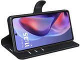 Lederhülle Karten Wallet Ledertasche Etui für Motorola Moto E15 in schwarz von Screenguard