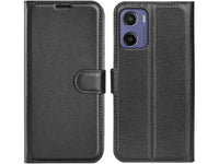 Lederhülle Karten Wallet Ledertasche Etui für Motorola Moto E15 in schwarz von Screenguard