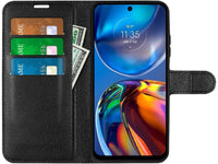 Lederhülle Karten Wallet Ledertasche Etui für Motorola Moto E32s in schwarz von Screenguard