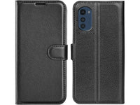 Lederhülle Karten Wallet Ledertasche Etui für Motorola Moto E32s in schwarz von Screenguard