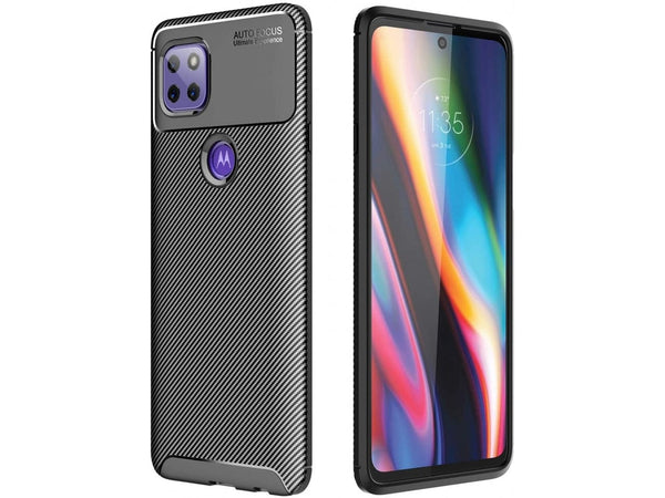 Hochwertig stabile Soft TPU Smartphone Handy Hülle im Carbon Design für Motorola Moto G 5G zum Schutz des Display und Gehäuse Cover in schwarz von Screenguard