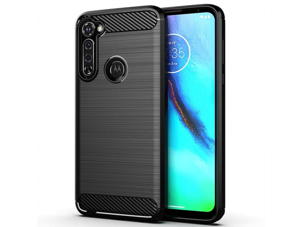 Flexible Handy Schutzhülle mit gebürster Carbon Textur auf der Rückseite für zum Schutz des Motorola Moto G Pro  Display und Gehäuse Case in schwarz von Screenguard