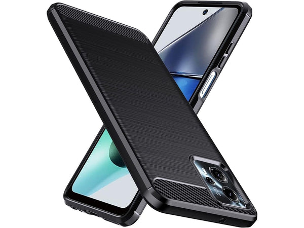 Flexible Handy Schutzhülle mit gebürster Carbon Textur auf der Rückseite für zum Schutz des Motorola Moto G23  Display und Gehäuse Case in schwarz von Screenguard