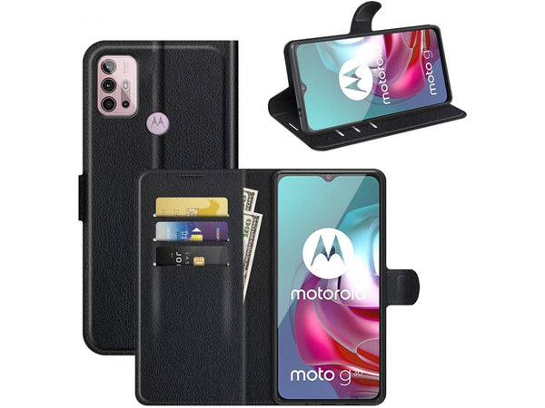 Lederhülle Portemonnaie Karten Ledertasche für Motorola Moto G30 in schwarz von Screenguard