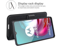 Lederhülle Karten Wallet Ledertasche Etui für Motorola Moto G30 in schwarz von Screenguard