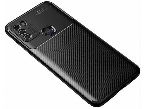 Hochwertig stabile Soft TPU Smartphone Handy Hülle im Carbon Design für Motorola Moto G50 zum Schutz des Display und Gehäuse Cover in schwarz von Screenguard
