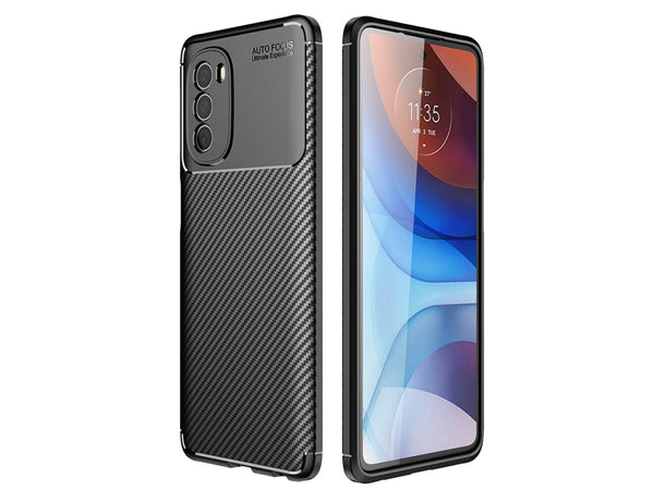 Hochwertig stabile Soft TPU Smartphone Handy Hülle im Carbon Design für Motorola Moto G51 5G zum Schutz des Display und Gehäuse Cover in schwarz von Screenguard