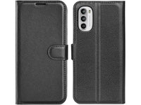 Lederhülle Karten Wallet Ledertasche Etui für Motorola Moto G52 in schwarz von Screenguard