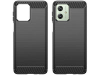 Flexible Handy Schutzhülle mit gebürster Carbon Textur auf der Rückseite für zum Schutz des Motorola Moto G54 5G  Display und Gehäuse Case in schwarz von Screenguard