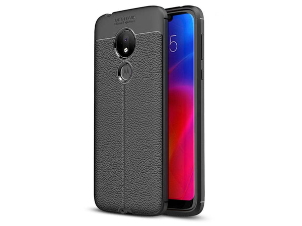 Soft TPU Case mit Design aus feinem veganen Leder für Motorola Moto G7 Power stabil mit erhöhten Rändern und Kanten in schwarz von Screenguard