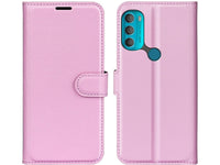 Lederhülle Karten Wallet Ledertasche Etui für Motorola Moto G71 5G in rosa von Screenguard